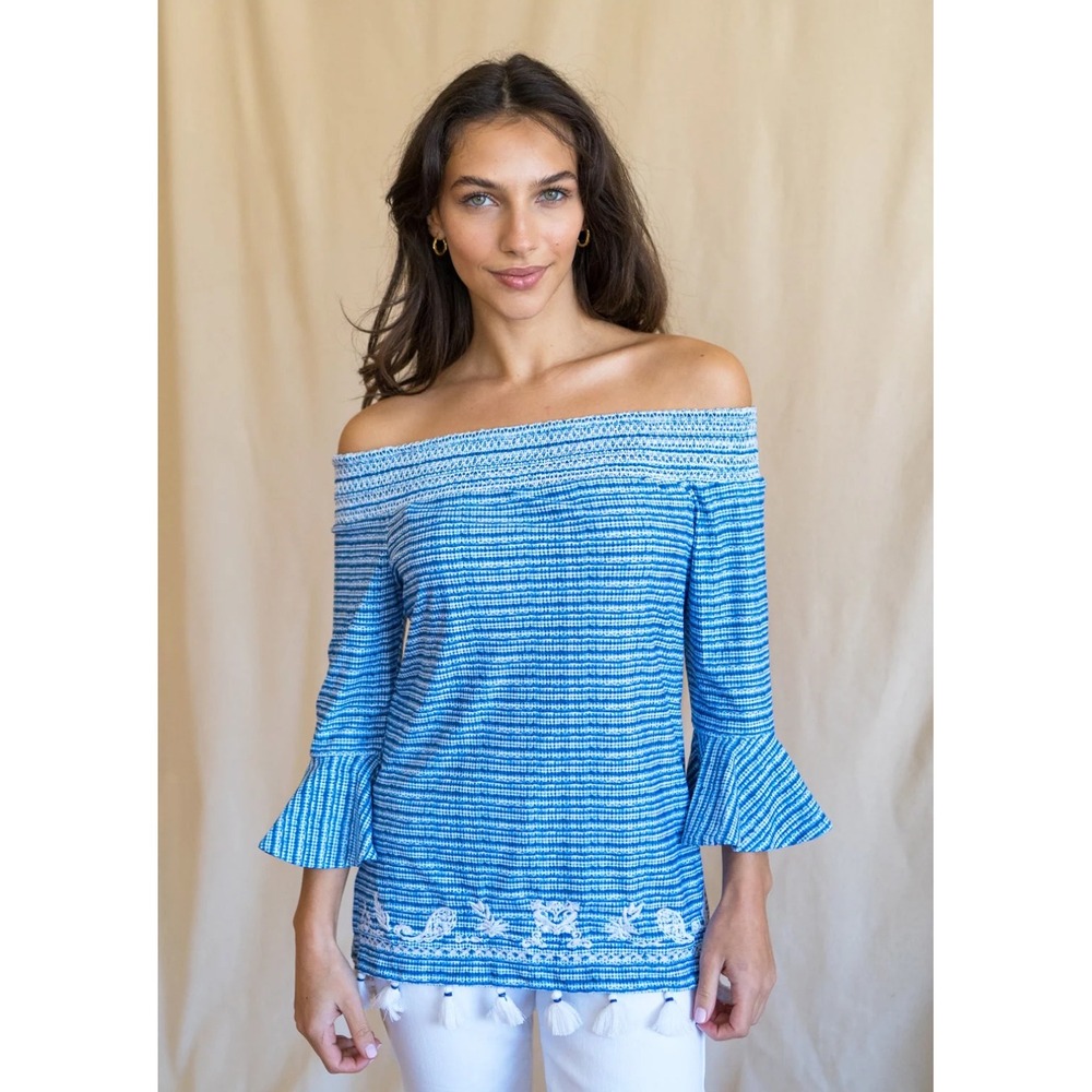 NWT Cabana Life Charleston Embroidered Off the Shoulder Top Siz XS SPF 50